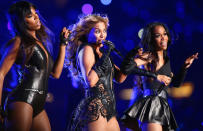 Kelly Rowland, Beyonce Knowles and Michelle Williams of Destinys Child perform during the Pepsi Super Bowl XLVII Halftime Show at Mercedes-Benz Superdome on February 3, 2013 in New Orleans, Louisiana. (Photo by Christopher Polk/Getty Images)