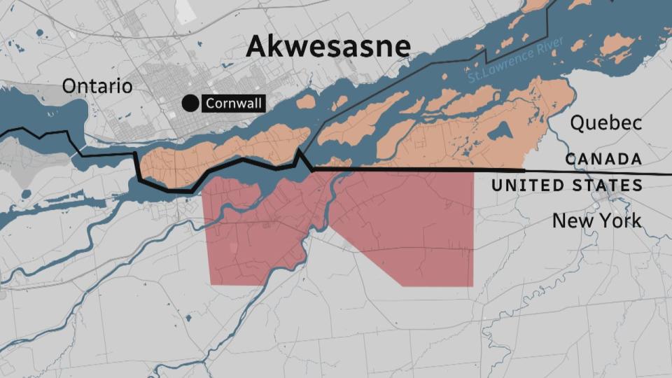 The Akwesasne territory is divided by the St. Lawrence River and the Canada-U.S. border.