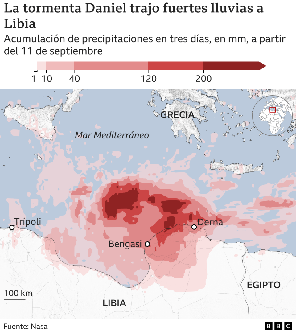 Gráfico que muestra el impacto de Daniel en Libia