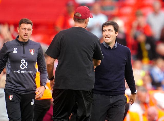 Bournemouth manager Andoni Iraola (right) felt some decisions went against his side