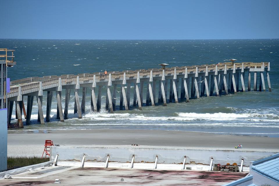 April 28, 2022: The repaired and replaced sections of the Jacksonville Beach Fishing Pier get closer to being completed on April 28.