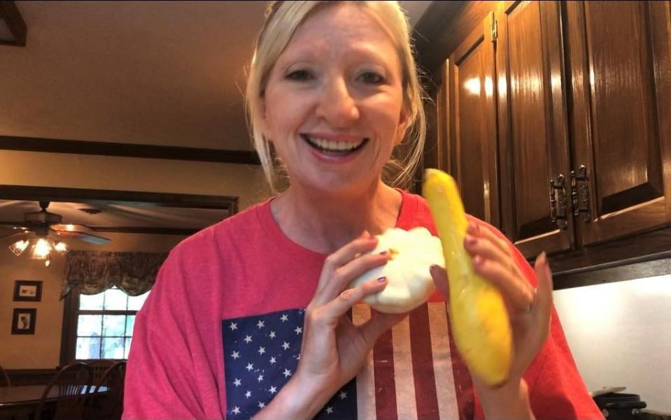The Social Butterfly Columnist/Food Q&A Reporter Kristi K. Higgins with The Progress-Index, part of the USA TODAY Network, films herself creating stewed squash and onions.