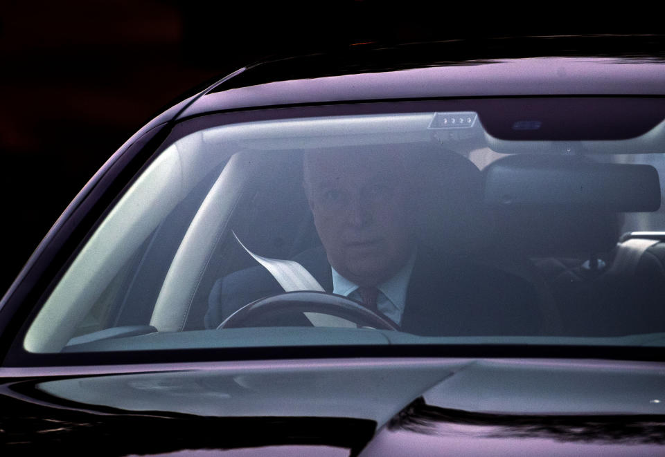 The Duke of York leaves his home in Windsor, Berkshire, the day after he suspended his work with his charities, organisations and military units because of the fallout from his friendship with sex offender Jeffrey Epstein.