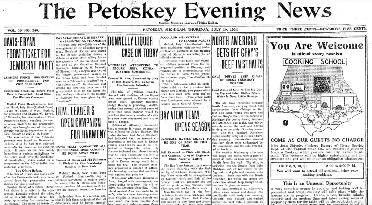 The July 10, 1924 edition of the Petoskey Evening News.