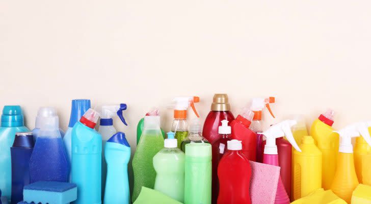 A rainbow assortment of different products made from plastics.