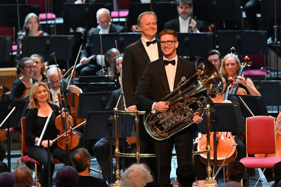 Constantin Hartwig takes a bow after his tuba performance (BBC/Chris Christodoulou)