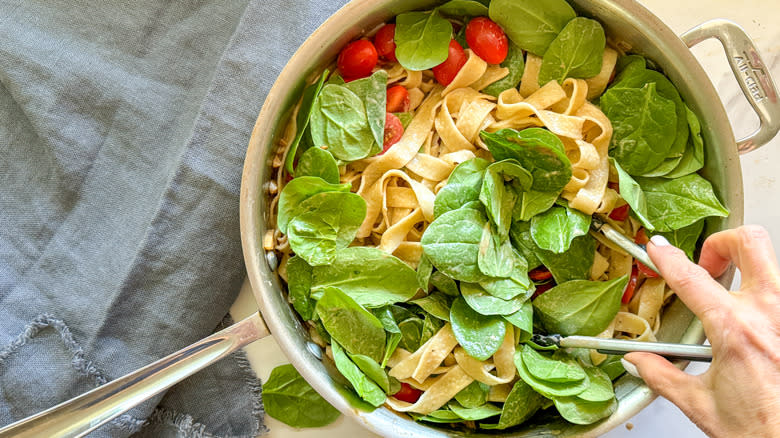 pasta with vegetables in pan