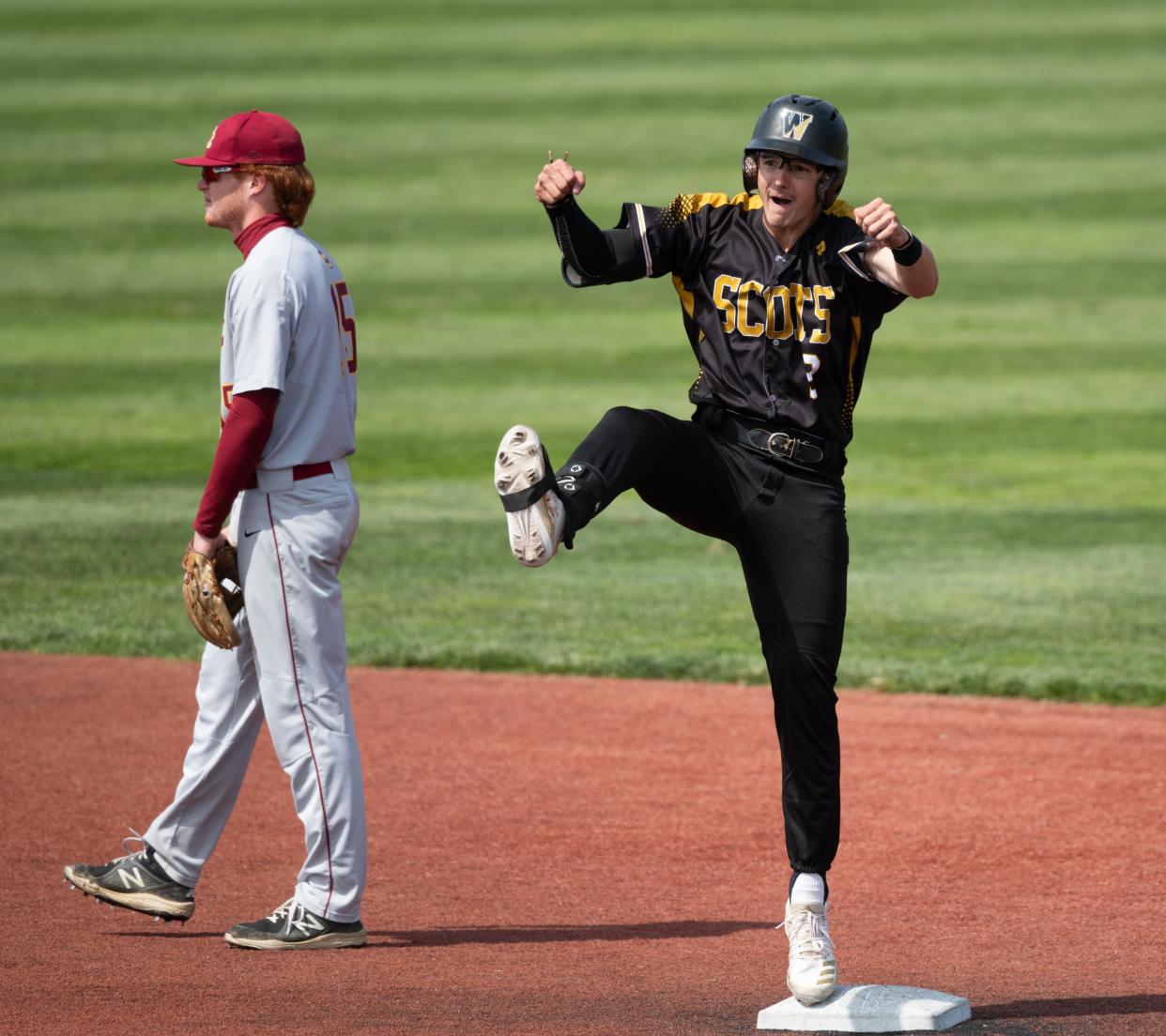 Wooster's Tyler Chumita celebrates one of his many hits this season. He was named North Coast Athletic Conference Player of the Year on Tuesday.