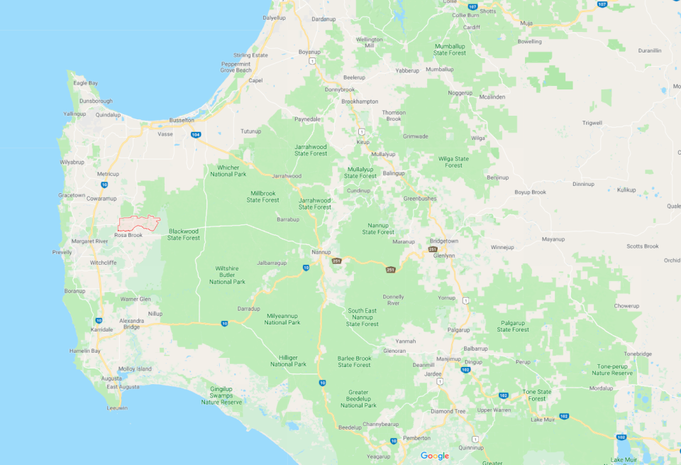 Police responded to the emergency at Osmington near Margaret River. Source: Google Maps