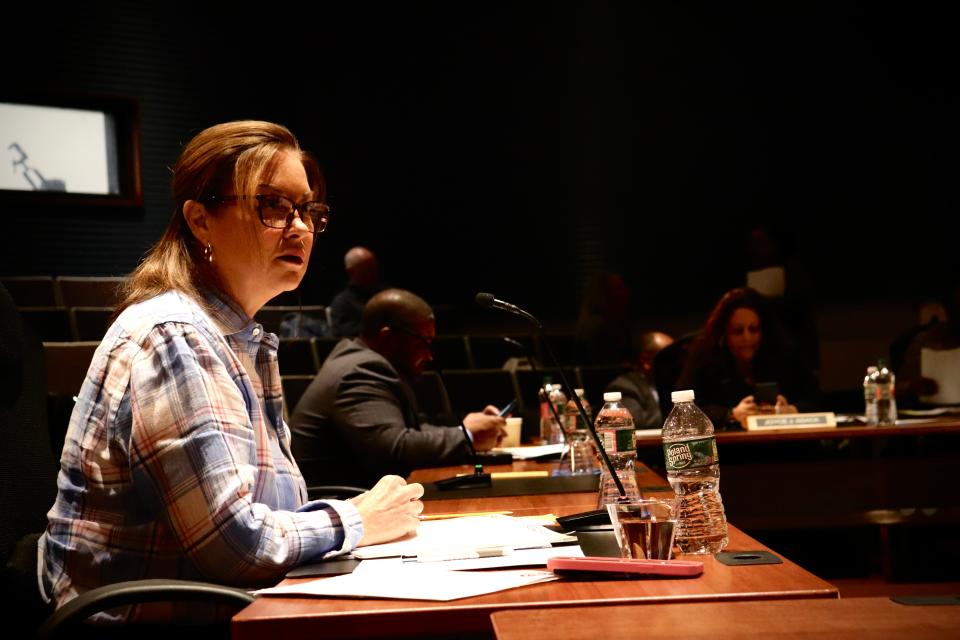 Brockton School Committee Vice-Chair Kathleen Ehlers at a meeting on Tuesday, May 16, 2023, at Brockton High School.
