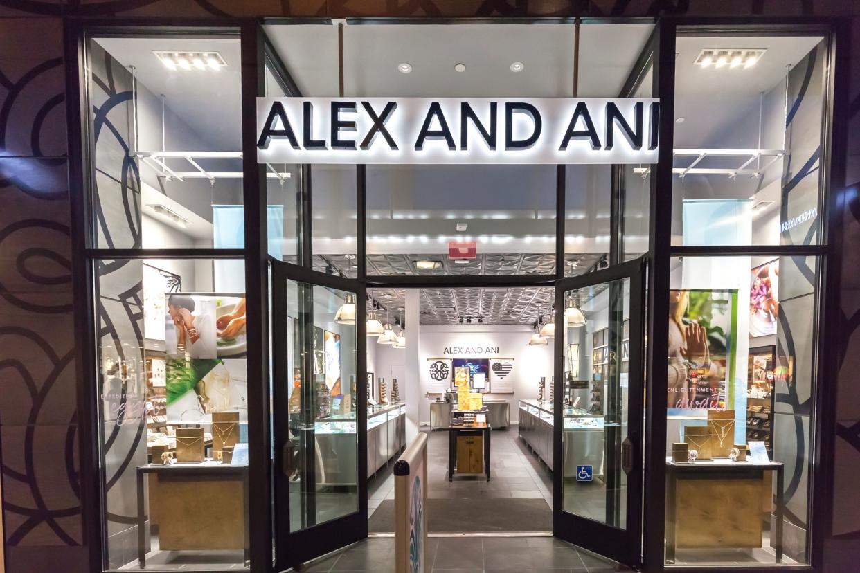 Palo Alto, California, USA - March 28, 2018: Alex and Ani storefront in the Stanford Shopping Center in Palo Alto, California, an American retailer and producer of jewelry