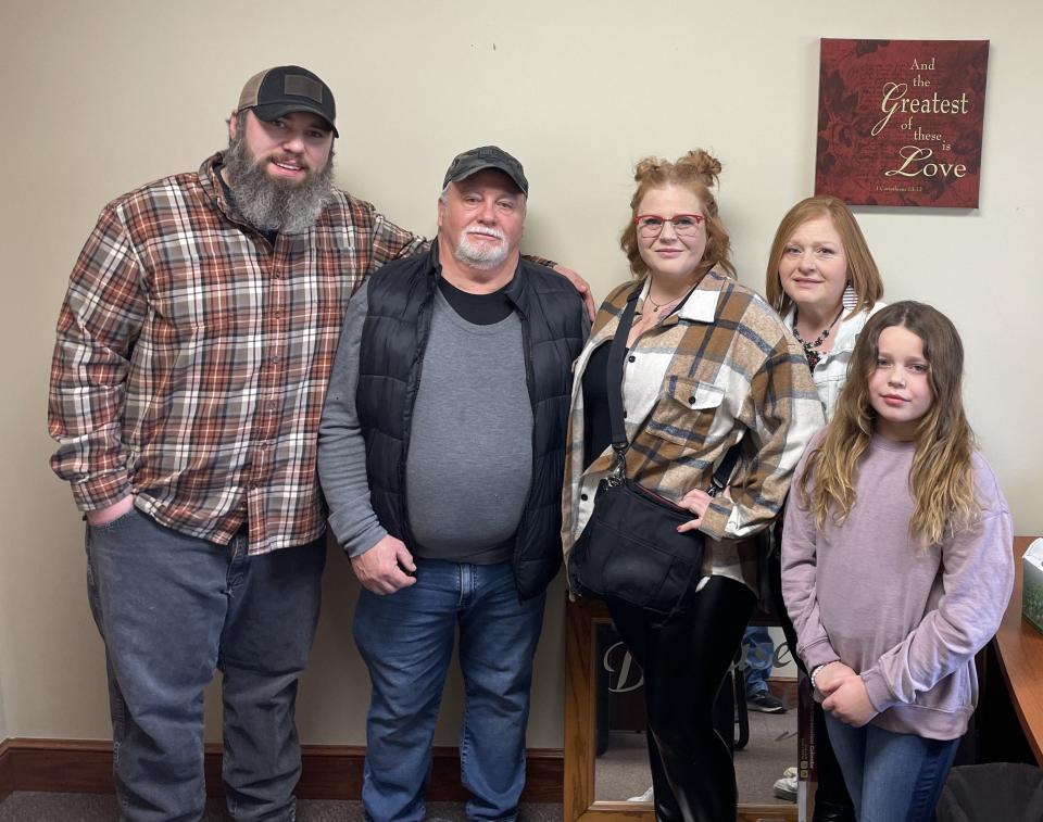 Family support has played an important role since Sarah Adkins' heart issues were first diagnosed. From left are her fiance, Eric Vrabel; her father, Bernie Adkins; Sarah Adkins; her mother, Loretta Adkins; and daughter Kimber.