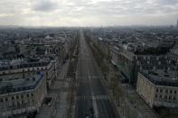 Aerial view of empty streets around monuments in Paris during coronavirus disease outbreak