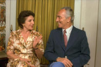 <p>Sonya Peres (L) sits next to her husband, Israel’s President Shimon Peres, in this October 1, 1984. (REUTERS/Nati Harnik/GPO) </p>