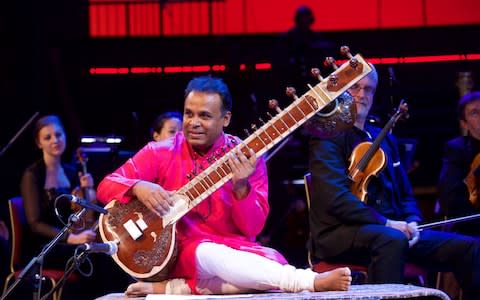 Sitarist Gaurav Mazumdar performs an excerpt of Ravi Shankar’s Symphony