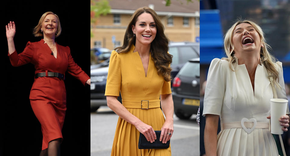 Karen Millen Forever Pleated Dress in Ochre Yellow - Kate Middleton Dresses  - Kate's Closet