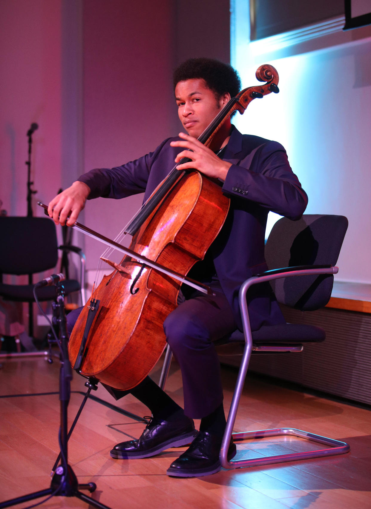 British cellist Sheku Kanneh-Mason, who played at the wedding of Prince Harry to Meghan Markle on 19 May 2018, performing during the one-day event Decca 90: A Celebration, at the V&A in London.