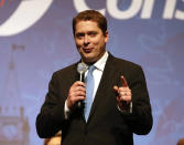 Conservative Party Leadership candidate Andrew Scheer, addresses crowd at the Conservative Party of Canada's final televised debate in Toronto, Ontario, April 26, 2017. REUTERS/Fred Thornhill