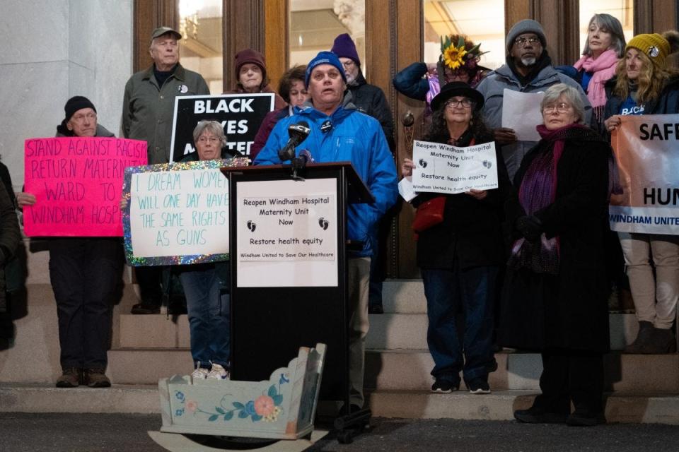 John Brady, executive vice president of AFT Connecticut, addresses the media at a rally on Nov. 13, 2023.