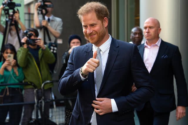 <p>Getty Images</p> Prince Harry leaves court in London on June 7, 2023