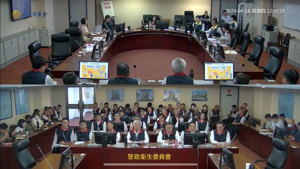 今台北市議會警政衛生委員會談論到寶林案進度。（翻攝自台北市議會雲端影音）