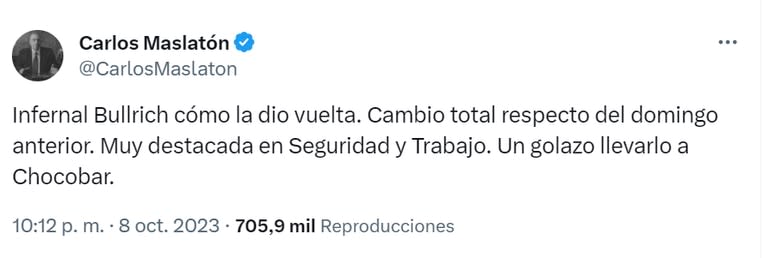 Carlos Maslatón elogió el discurso de Bullrich