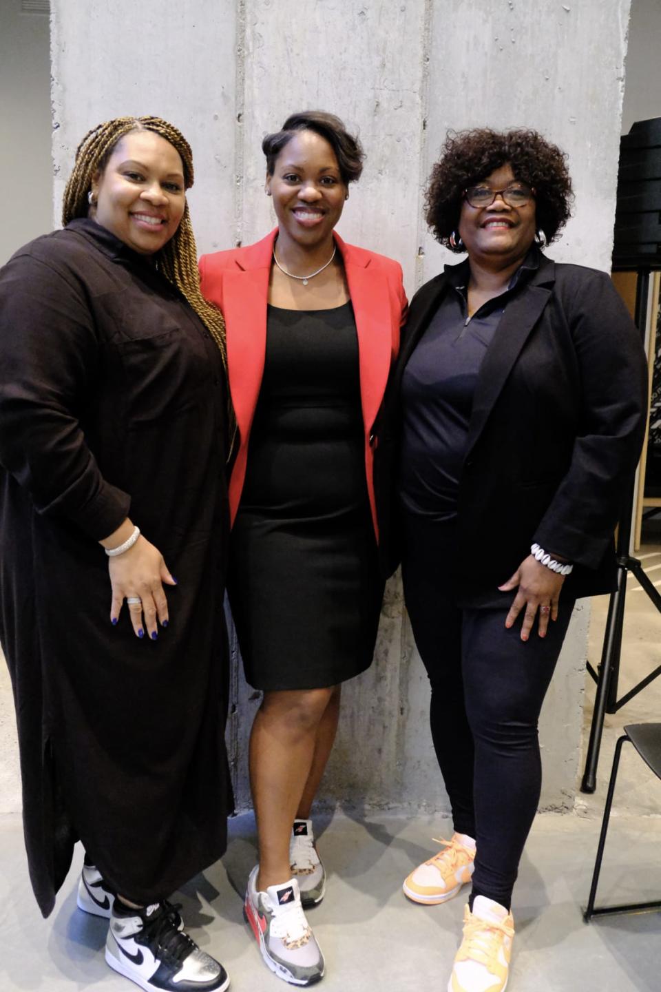 (L-R): Dr. Lena Green, Executive Director, <a href="https://hopecenterharlem.org/" rel="nofollow noopener" target="_blank" data-ylk="slk:The H.O.P.E. Center;elm:context_link;itc:0;sec:content-canvas" class="link ">The H.O.P.E. Center</a>, Dr. Patrice Johnson, Chief Program Officer, <a href="https://wearebgc.org/" rel="nofollow noopener" target="_blank" data-ylk="slk:Black Girls Code;elm:context_link;itc:0;sec:content-canvas" class="link ">Black Girls Code</a>, Melanie Campbell, President & CEO, National Coalition on Black Civic Participation at Nike, Inc. NYC Headquarters for BCC Event.<br>(Courtesy of Nike, Inc.)
