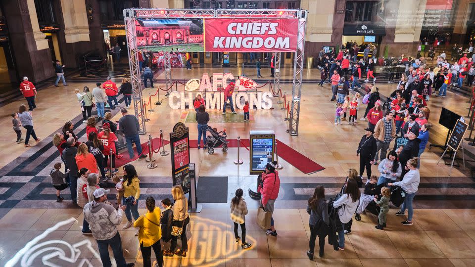 In February 2022, Union Station hosted "Chiefs Mania" where fans gather to celebrate the Super Bowl run that year by the Kansas City Chiefs. - Dominick Williams/The Washington Post/Getty Images