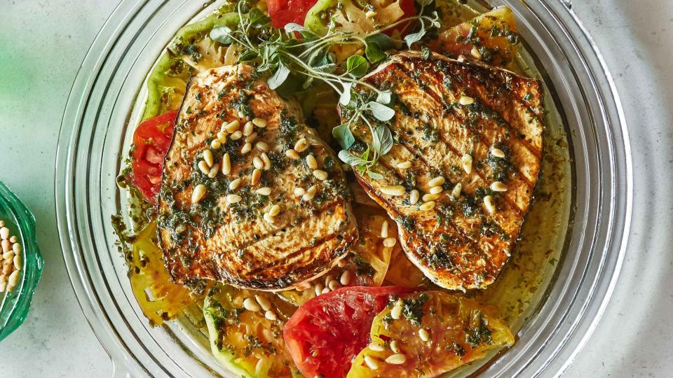 Grilled Swordfish with Tomatoes and Oregano