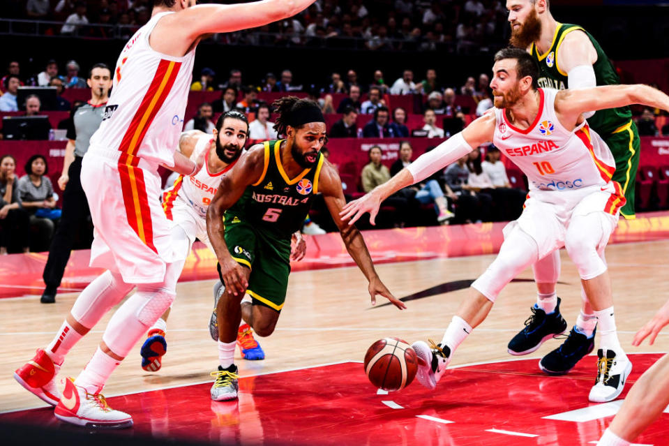 Patty Mills during the semi-finals march between Spain and Australia of 2019 FIBA World Cup at the Cadillac Arena on September 13, 2019 in Beijing, China.  (Photo by Di Yin/Getty Images)