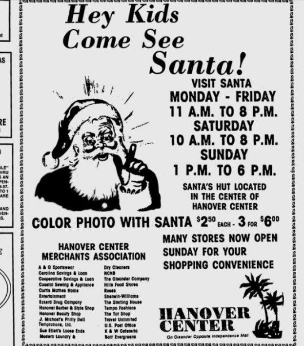 Hanover Center promoting Santa Claus appearing in an advertisement on Dec. 4, 1988.