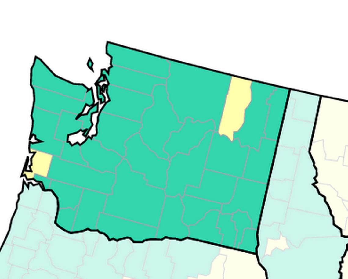 Just two Washington state counties are rated as having “medium” COVID-19 community levels, with the rest rated as “low” by the CDC.