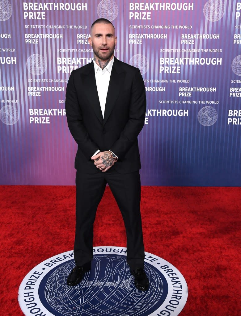 LOS ANGELES, CALIFORNIA - APRIL 13: Adam Levine arrives at the 10th Annual Breakthrough Prize Ceremony at Academy Museum of Motion Pictures on April 13, 2024 in Los Angeles, California.