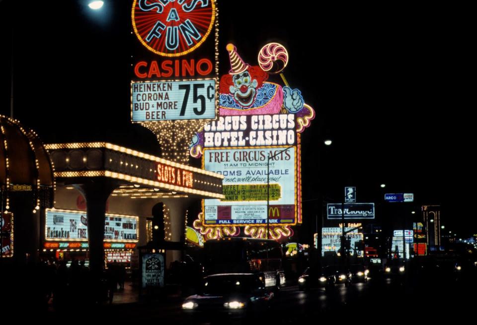 1980's Circus Circus Hotel & Casino Las Vegas Neon Multi View postcard Vintage N 