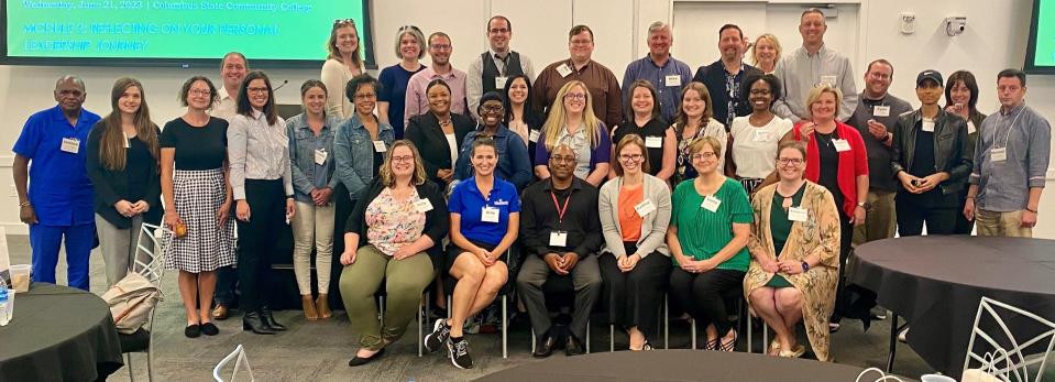 OACC 2023 Leadership Academy for Student Success cohort with Zane State College faculty Emily Stainbrook (front row, left) and Helen Rollins (second row, sixth from left).