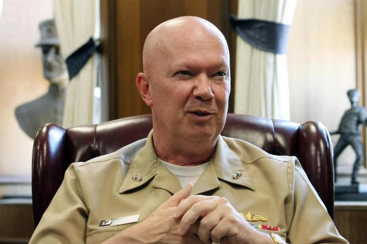 Rear Adm. Jeffrey A. Harley, then president of the Naval War College, during a Providence Journal interview in August 2017.