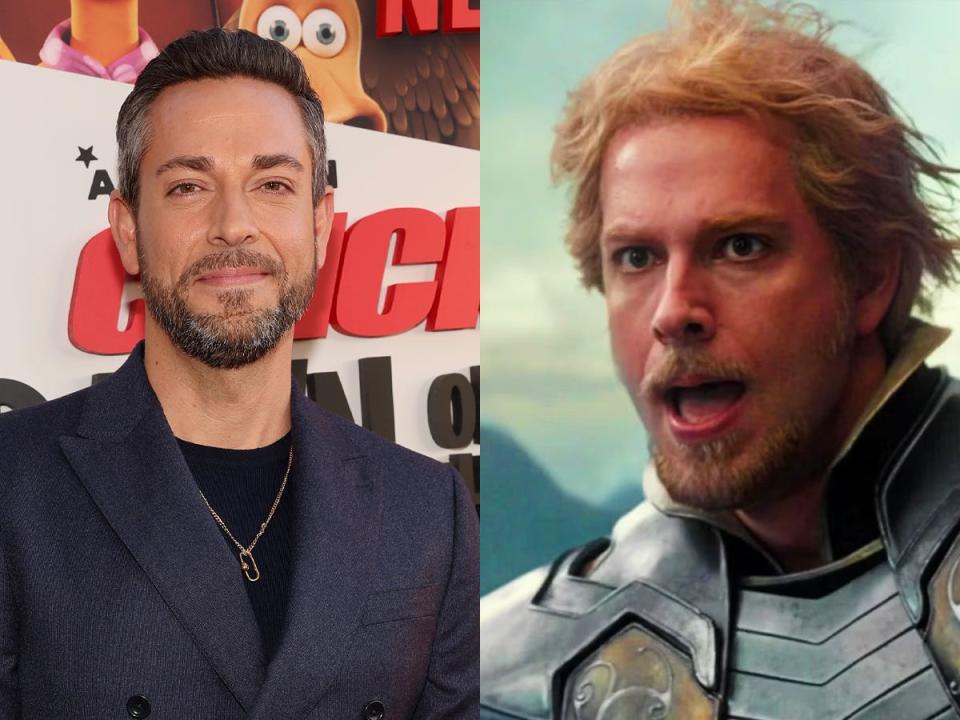 Zachary Levi at the Los Angeles screening of "Chicken Run: Dawn Of The Nugget," and as Fandral in "Thor: The Dark World."