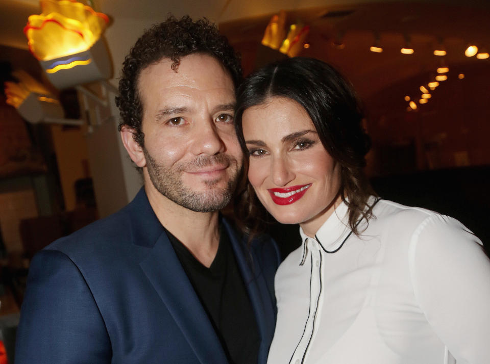 A closeup of Idina and Aaron