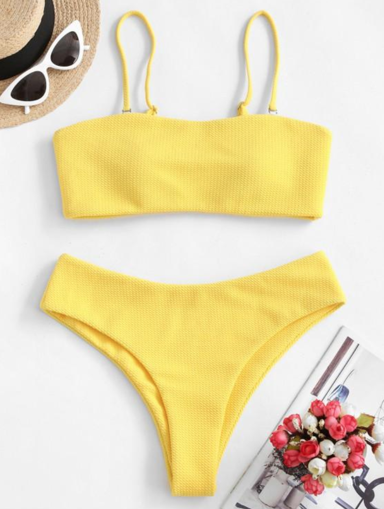 Textured Bandeau Bikini Set - Yellow