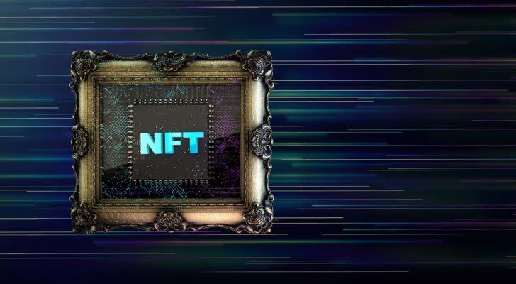 Concept art of an NFT within a photo frame.