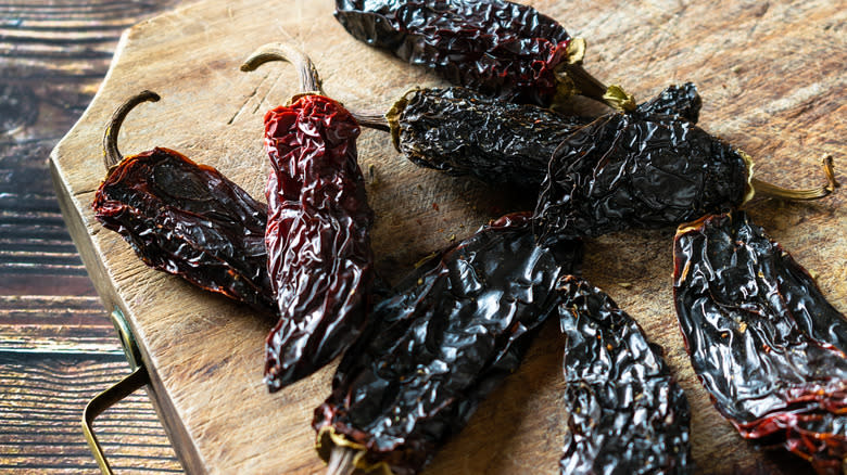 Chipotle peppers on cutting board