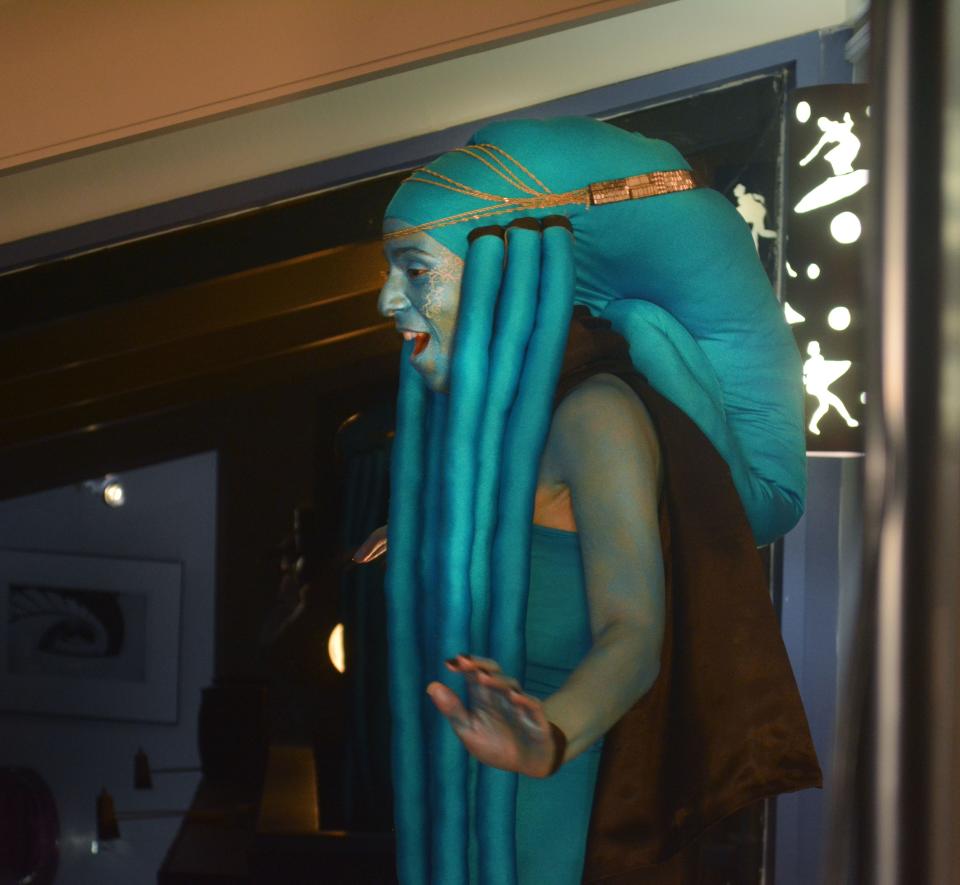 A singer dressed as Diva Plavalaguna performs the aria from "The Fifth Element" at Platform Art's Artful Bowl in Lakeland in 2014.