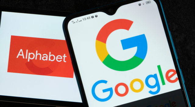 Alphabet Inc. (GOOG, GOOGL) and Google logos seen displayed on smartphones. The Google stock split is happening today.