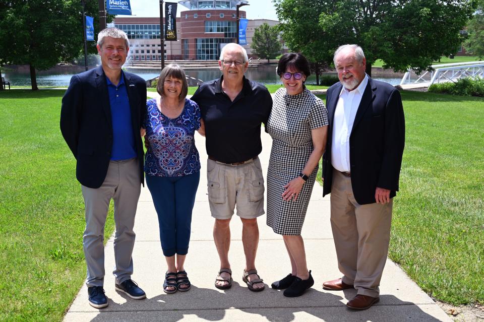 From left are: Dr. Ryan McCall, president of Marion Technical College; Debbie Stark; Treg Stark; Dr. Amy Adams, executive vice president of planning, advancement and student engagement; and Andy Harper, president of the Marion Tech Foundation Board.
