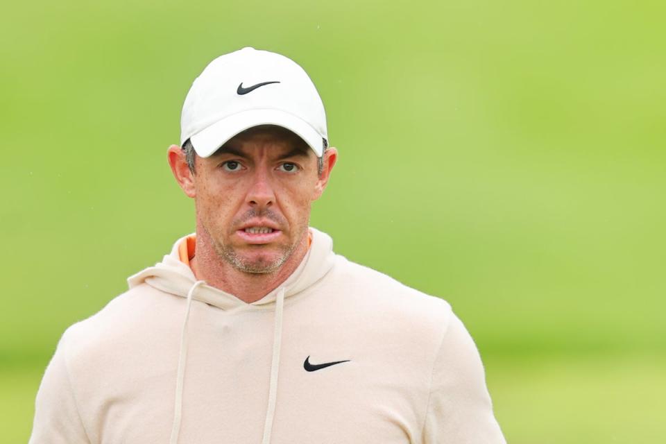 Rory McIlroy of Northern Ireland looks on from the driving range during a practice round prior to the 2024 PGA Championship at Valhalla Golf Club on May 14, 2024 in Louisville, Kentucky (Getty Images)