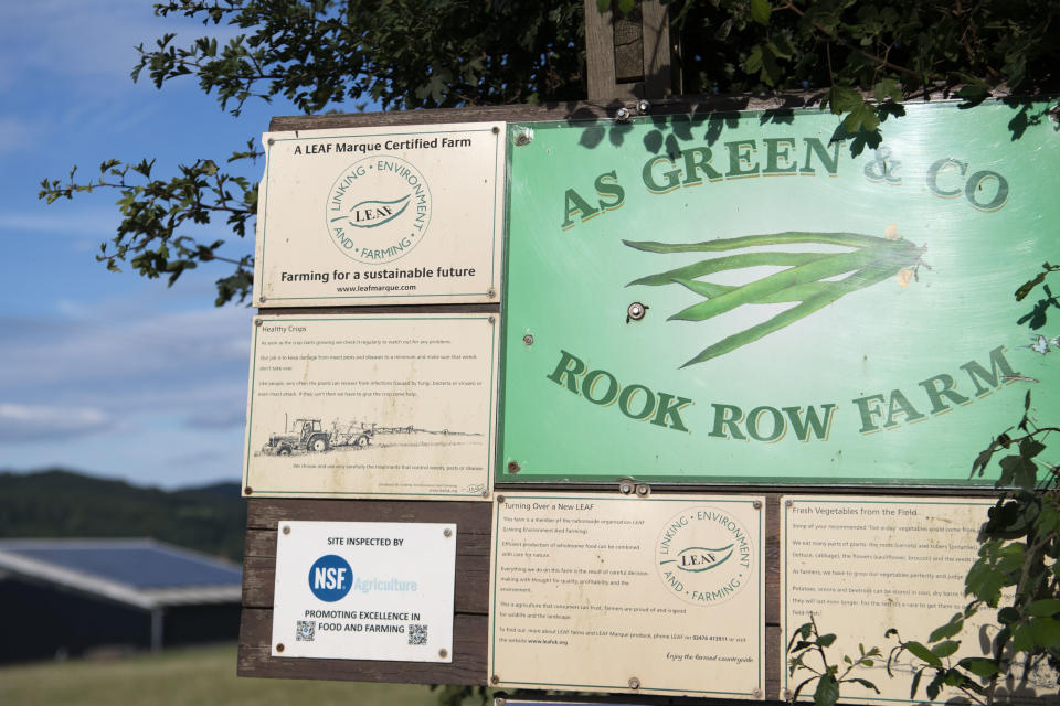 MATHON, UNITED KINGDOM - JULY 12: A close-up of a sign at the entrance to the AS Green and Co farm on July 12, 2020 in Mathon, Herefordshire. AS Green and Co, based in Mathon near Malvern, has said 73 of its 200 employees have COVID-19 following an outbreak there. Workers are being asked to isolate on the farm and stay within household groups to reduce the risk of spreading the virus within the workforce. (Photo by Matthew Horwood/Getty Images)