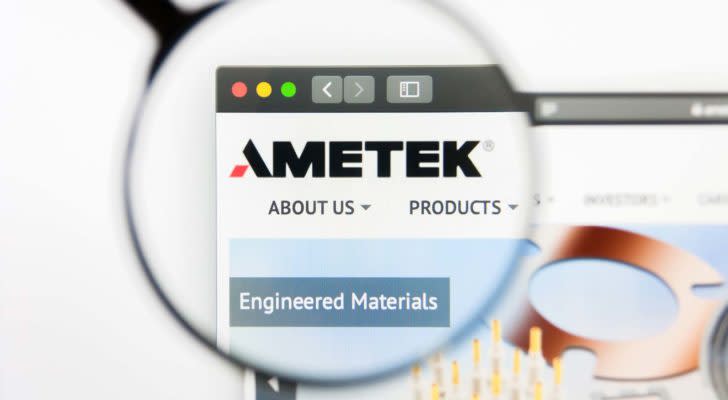 A magnifying glass zooms in on the Ametek, Inc. (AME) logo