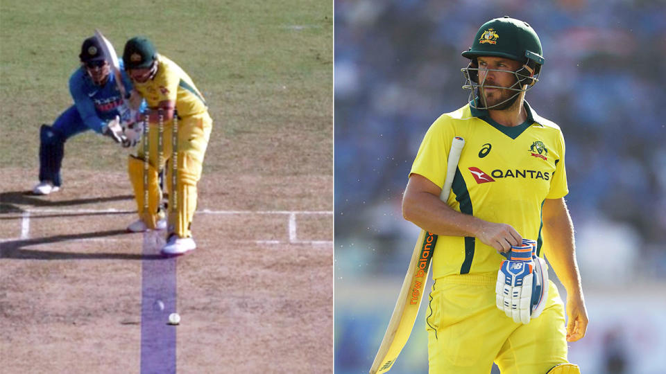 The bizarre DRS incident that led to Finch’s dismissal. Pic: FoxSports/Getty