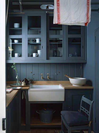 kitchen with saturated blue color