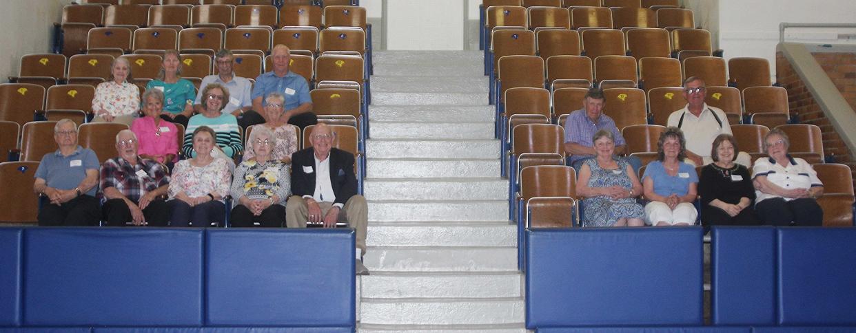 Jeromesville Class of 1960 members, left of the stairs, attending the Jeromesville School reunion were, from left, front row, Bill Jolliff, Rudy Badertscher, Virginia Shuck, Donna Sheppard and Sam Hines; second row, Shirley Witaker, Judy Grove and Beverly Evans.
Class of 1961 members in the third row were, from left, Donna Sheppard, Delores Stumbaugh, Ted Paullin and  Duane Gard.
Class of 1962 members, right of the stairs, were, from left, front row, Betty Geitgey, Andria Austen, Sharon Obrecht and Karolyn Adam; second row, Bill Maxwell. Steve Hines.